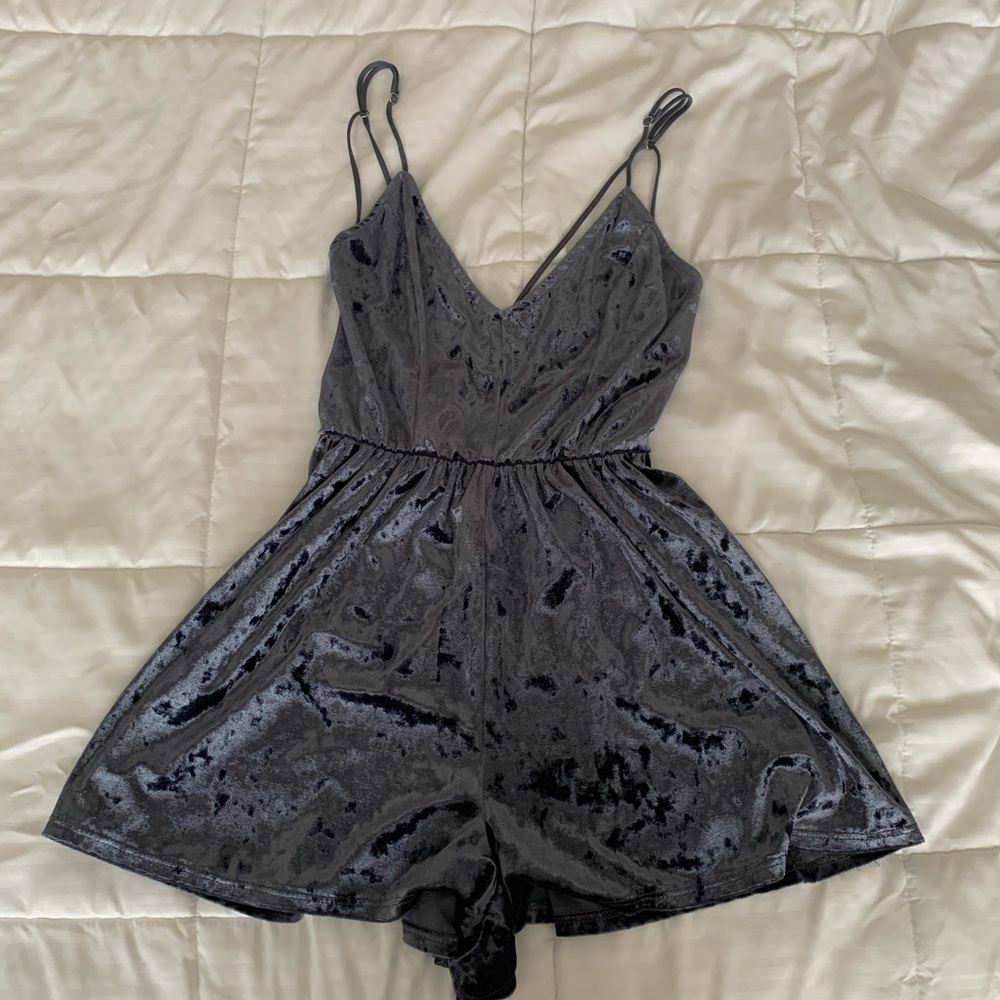indigo velvet strappy romper